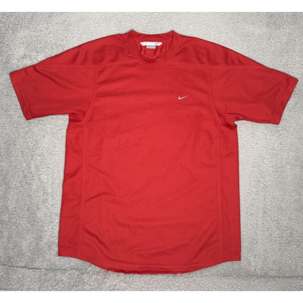 Vintage Y2K Nike Soccer Plain Shirt‎ Mens Large Red Athleisure Performance